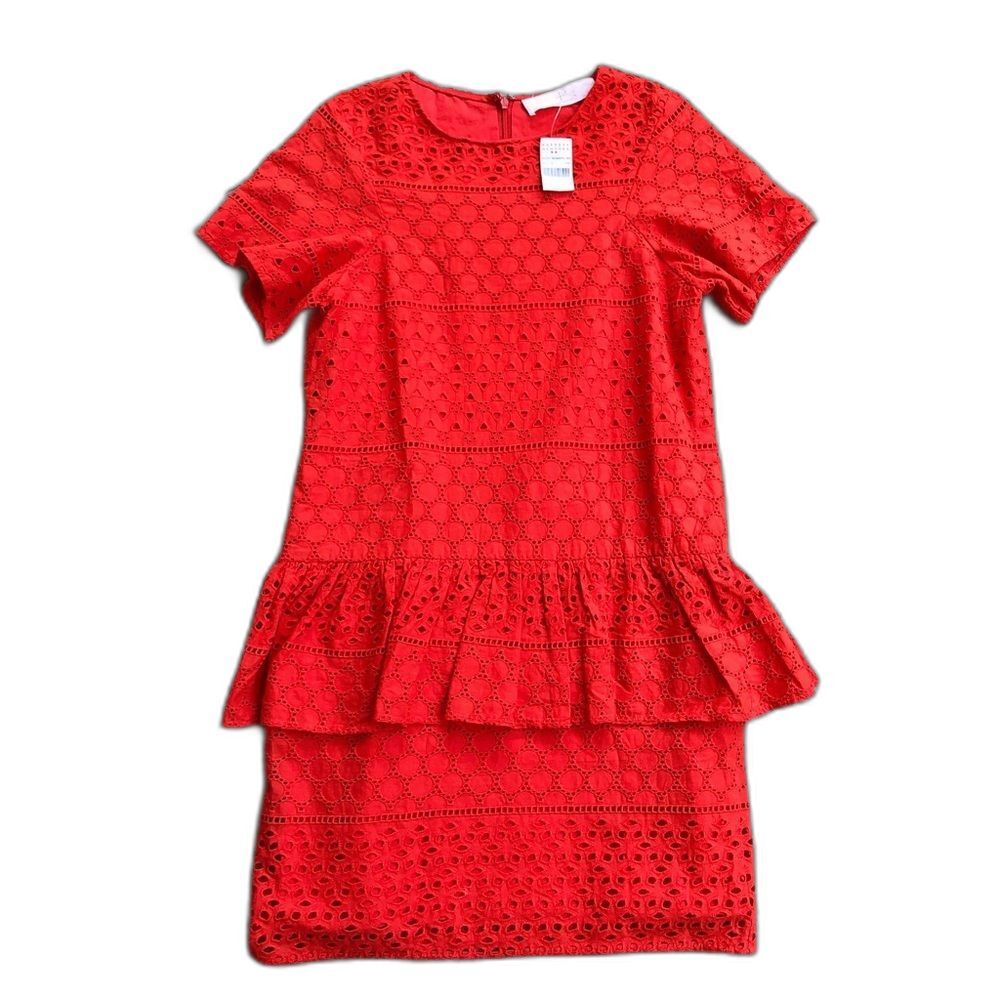 Thakoon Addition Cotton Dress Peplum Eyelet Lace Orange 0 - Picture 2 of 6